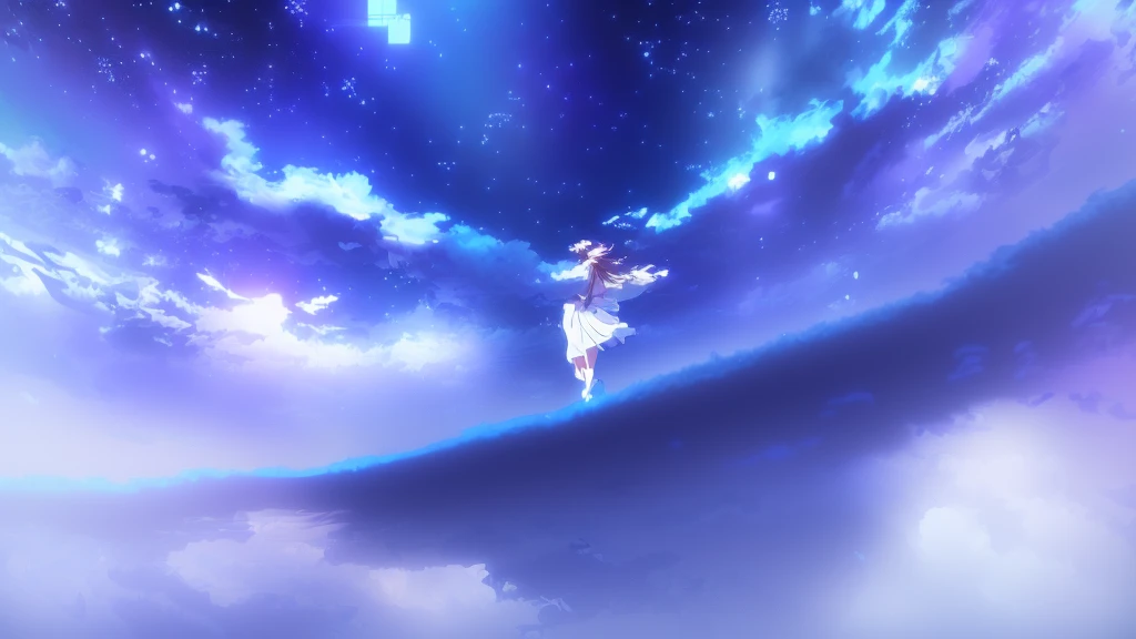 anime, A girl in a white dress floats in the water, Makoto Shinkai Cyril Rolland, anime girl walking on water, anime movie background, beautiful anime scene, today's featured anime still, anime film still, screenshot from the anime film, anime still film anime shikishi, star(null) starry_null