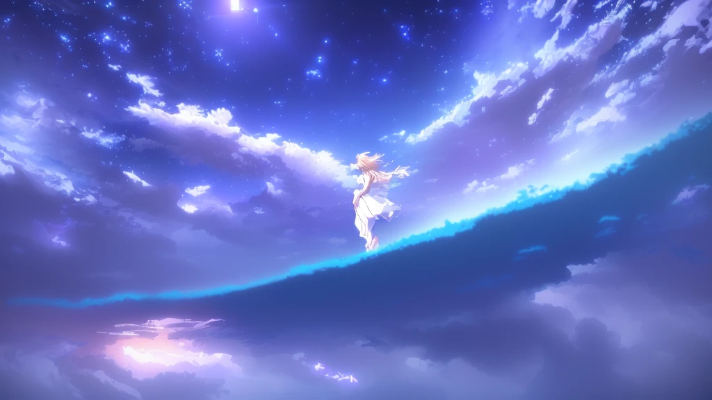 anime, A girl in a white dress floats in the water, Makoto Shinkai Cyril Rolland, anime girl walking on water, anime movie background, beautiful anime scene, today's featured anime still, anime film still, screenshot from the anime film, anime still film anime shikishi, star(null) starry_null