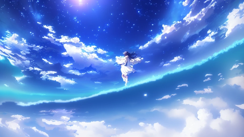 anime, A girl in a white dress floats in the water, Makoto Shinkai Cyril Rolland, anime girl walking on water, anime movie background, beautiful anime scene, today's featured anime still, anime film still, screenshot from the anime film, anime still film anime shikishi, star(null) starry_null