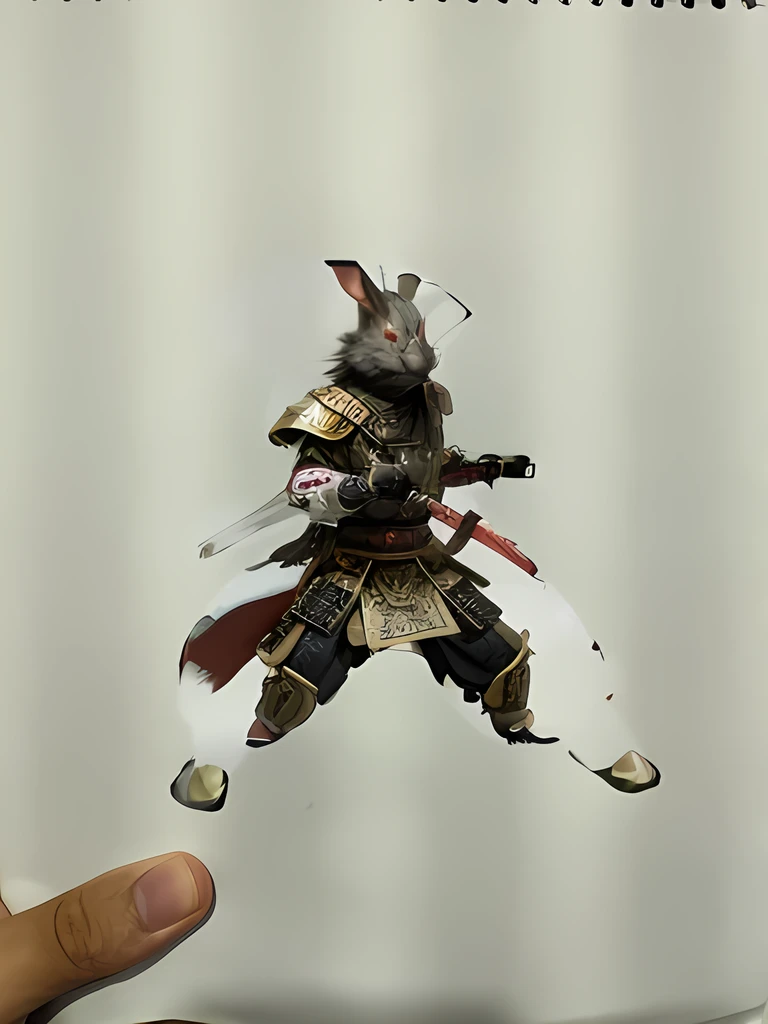 A samurai warrior rabbit on a battlefield 