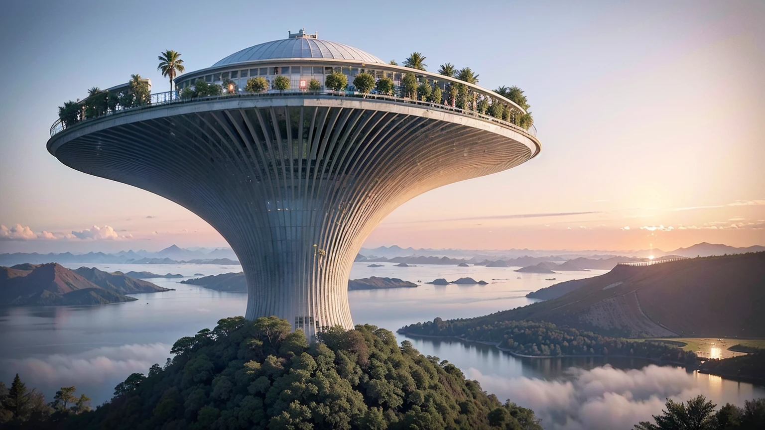 (Best quality,4K,8K,A high resolution,Masterpiece:1.2),Ultra-detailed,(Realistic,Photorealistic,photo-realistic:1.37),Futuristic floating city,Futuristic technology,Huge urban high-tech tablet platform,Airship,Floating in the sky,Futuristic city,Small airships around,High-tech hemispherical platform,Colorful lights,Advanced architecture,modernn architecture,skyscrapper,Access the cloud,Scenic beauty,view over city,Impressive design,Blend seamlessly with nature,energetic and vibrant atmosphere,Futuristic transportation system,Parking is suspended,Transparent path,Lush greenery,Sky gardens,cascading waterfalls,Magnificent skyline,reflections on the water,Sparkling river,Architectural innovation,futuristic skyscrapers,Transparent dome,The shape of the building is unusual,Elevated walkway,Impressive skyline,Glowing lights,Futuristic technology,Minimalist design,Scenic spots,Panoramic view,Cloud Piercing Tower,Vibrant colors,epic sunrise,epic sunset,Dazzling light display,magical ambiance,The future city,Urban Utopia,LuxuryLifestyle,Innovative energy,sustainable development,Smart city technology,Advanced infrastructure,Tranquil atmosphere,Nature and technology live in harmony,Awesome cityscape,Unprecedented urban planning,Architecture connects seamlessly with nature,High-tech metropolis,A cutting-edge engineering marvel,The future of urban living,Visionary architectural concept,Energy-efficient buildings,Harmony with the environment,A city floating above the clouds,Utopian dreams become reality,The possibilities are endless,State-of-the-art transportation network,Green energy integration,Innovative materials,Impressive holographic display,Advanced communication system,Breathtaking aerial view,Quiet and peaceful environment,Modernist aesthetics,Ethereal beauty