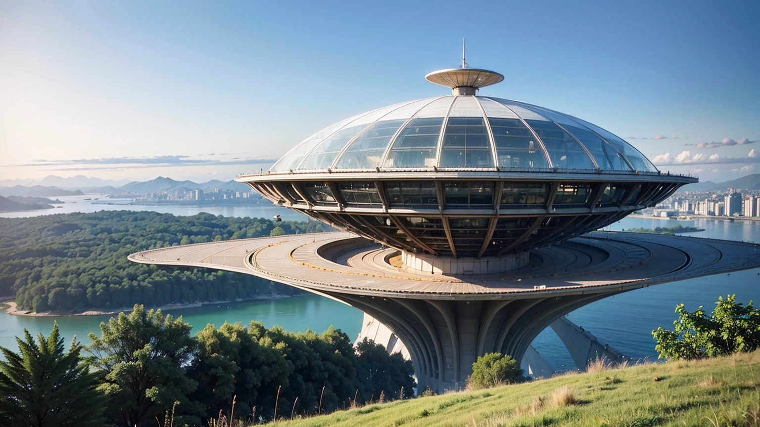 (Best quality,4K,8K,A high resolution,Masterpiece:1.2),Ultra-detailed,(Realistic,Photorealistic,photo-realistic:1.37),Futuristic floating city,Futuristic technology,Huge urban high-tech tablet platform,Airship,Floating in the sky,Futuristic city,Small airships around,High-tech hemispherical platform,Colorful lights,Advanced architecture,modernn architecture,skyscrapper,Access the cloud,Scenic beauty,view over city,Impressive design,Blend seamlessly with nature,energetic and vibrant atmosphere,Futuristic transportation system,Parking is suspended,Transparent path,Lush greenery,Sky gardens,cascading waterfalls,Magnificent skyline,reflections on the water,Sparkling river,Architectural innovation,futuristic skyscrapers,Transparent dome,The shape of the building is unusual,Elevated walkway,Impressive skyline,Glowing lights,Futuristic technology,Minimalist design,Scenic spots,Panoramic view,Cloud Piercing Tower,Vibrant colors,epic sunrise,epic sunset,Dazzling light display,magical ambiance,The future city,Urban Utopia,LuxuryLifestyle,Innovative energy,sustainable development,Smart city technology,Advanced infrastructure,Tranquil atmosphere,Nature and technology live in harmony,Awesome cityscape,Unprecedented urban planning,Architecture connects seamlessly with nature,High-tech metropolis,A cutting-edge engineering marvel,The future of urban living,Visionary architectural concept,Energy-efficient buildings,Harmony with the environment,A city floating above the clouds,Utopian dreams become reality,The possibilities are endless,State-of-the-art transportation network,Green energy integration,Innovative materials,Impressive holographic display,Advanced communication system,Breathtaking aerial view,Quiet and peaceful environment,Modernist aesthetics,Ethereal beauty