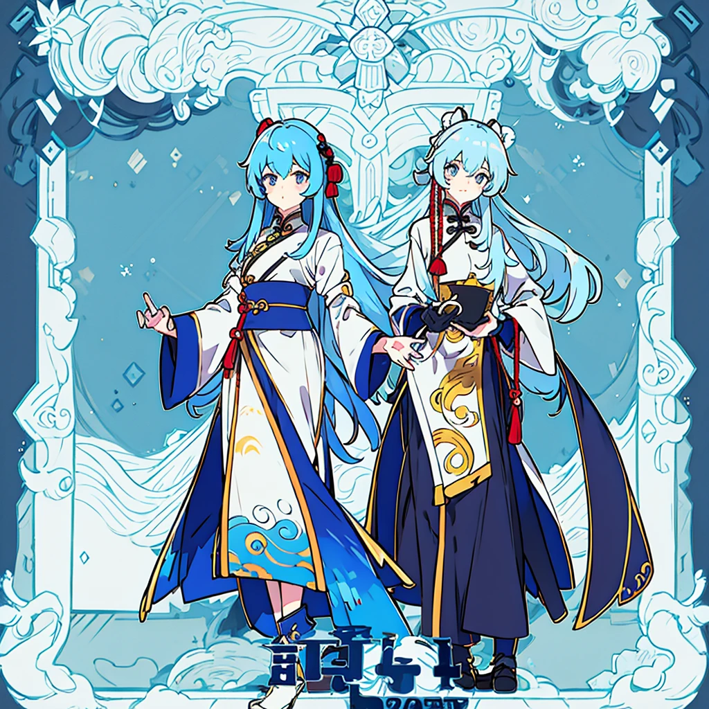 Long hair black gradient blue hair lively Chinese clothing