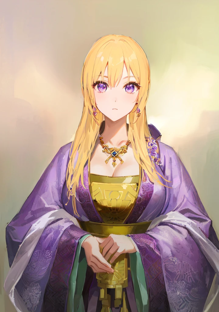 Wearing a purple robe、Cartoon image of a woman holding a bowl, ((Beautiful fantasy queen)), Produced in collaboration with Anime Painter Studio, Anime Goddess, Portrait of the Knights of the Zodiac, elfic priestess, ((Wearing noble robes)), Anime style like fate/overnight, Beautiful fantasy queen, In the anime painter studio，Three Kingdoms，Three Kingdoms志，Chinese style，antiquity，Hanfu，，Huge Breasts，Good shape，Royal sister，Purple Eyes，Celluloid