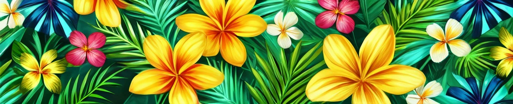 ((best qualityer)), background covered with drawn tropical flowers and 3 Brazilian birds