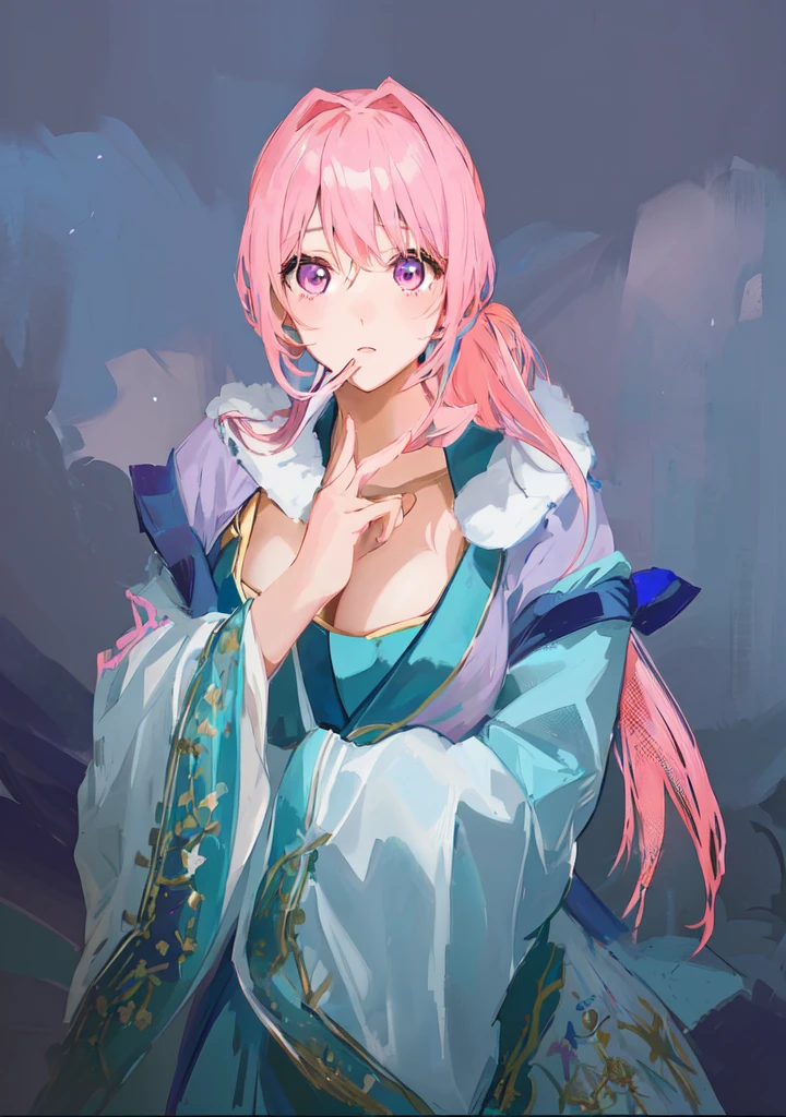 Pink Hair、Anime girl in blue dress poses for photo, Pink ponytail hair and pink eyes, Produced in collaboration with Anime Painter Studio, In the anime painter studio, Portrait of the Knights of the Zodiac, Sonison,超级Sonison,Celluloid