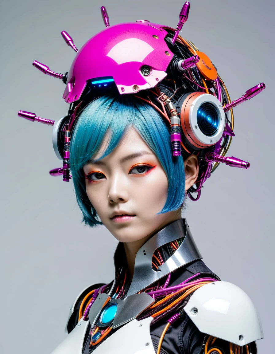 a picture of a person with a weird head piece, hiroyuki takahashi color scheme, cgsociety - w 1 0 2 4 - n 8 - i, hiroyuki-mitsume takahashi, weta studio and james jean, by Android Jones, moebius + loish + wlop, beautiful robot character design, fractalpunk, psychedelic organic cyborg