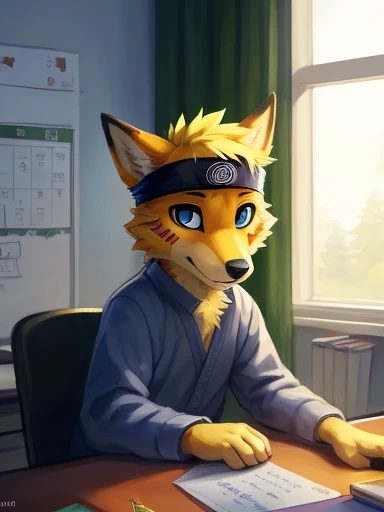((sitting down in front of a desk the front POV as you see him sitting in a nest yellow dog Naruto headband, Naruto yellow dog, Naruto as a yellow dog anthropomorphic inside of a school classroom sitting in a desk ,))), looking a t viewer, big chest, day,, sensual, detailed, uploaded to e621, beautiful and detailed p ortrait of an anthropomorphic, (((male))) u ploaded to e 621, zaush, foxovh, movie ligh ting, thicc, al one, detailed, 8k res, hires, de tailed eyes, g ood anatomy, good perspecti ve, towards vi ewer, bebebebebe, by sic klyhypnos, by gerkk, by orf, nice hands, per fect hands, ha ppy, romantic, ray tracing hting, rtx on, B Bebebebebe, by SpiritD, by KOBITOWANI, best quality, masterpiece, p erfect anatomy, detailed picture)),