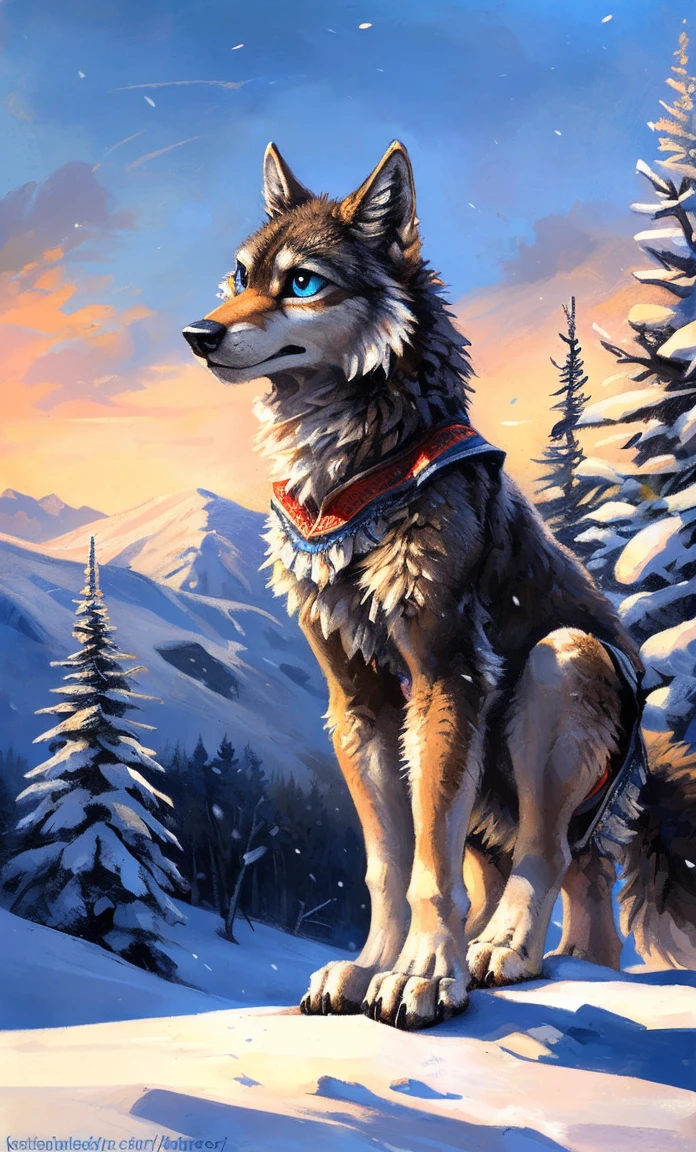 ((Solo)), male people, anthro wolf, (Multi-colored fur, White-brown:1.3，White tail pointed), (Height 2.1m,Tail length 1.2m), ((Wolf face, Big eyes, White eyelids, Blue pupil, Slim:1.2) (Tough, Calm expression:1.2)), Slim, pinging)), (Correct anatomy), (Winter clothing:1.1), The upper body  naked, (detailed outfits),A long big tail，Feet，(Realistic fur, Detailed fur texture, labeled:1.3)), (Natural lighting), Photorealistic, Hyperrealistic, ultradetailed, by Kenket，Snowfield，erect through，Running on