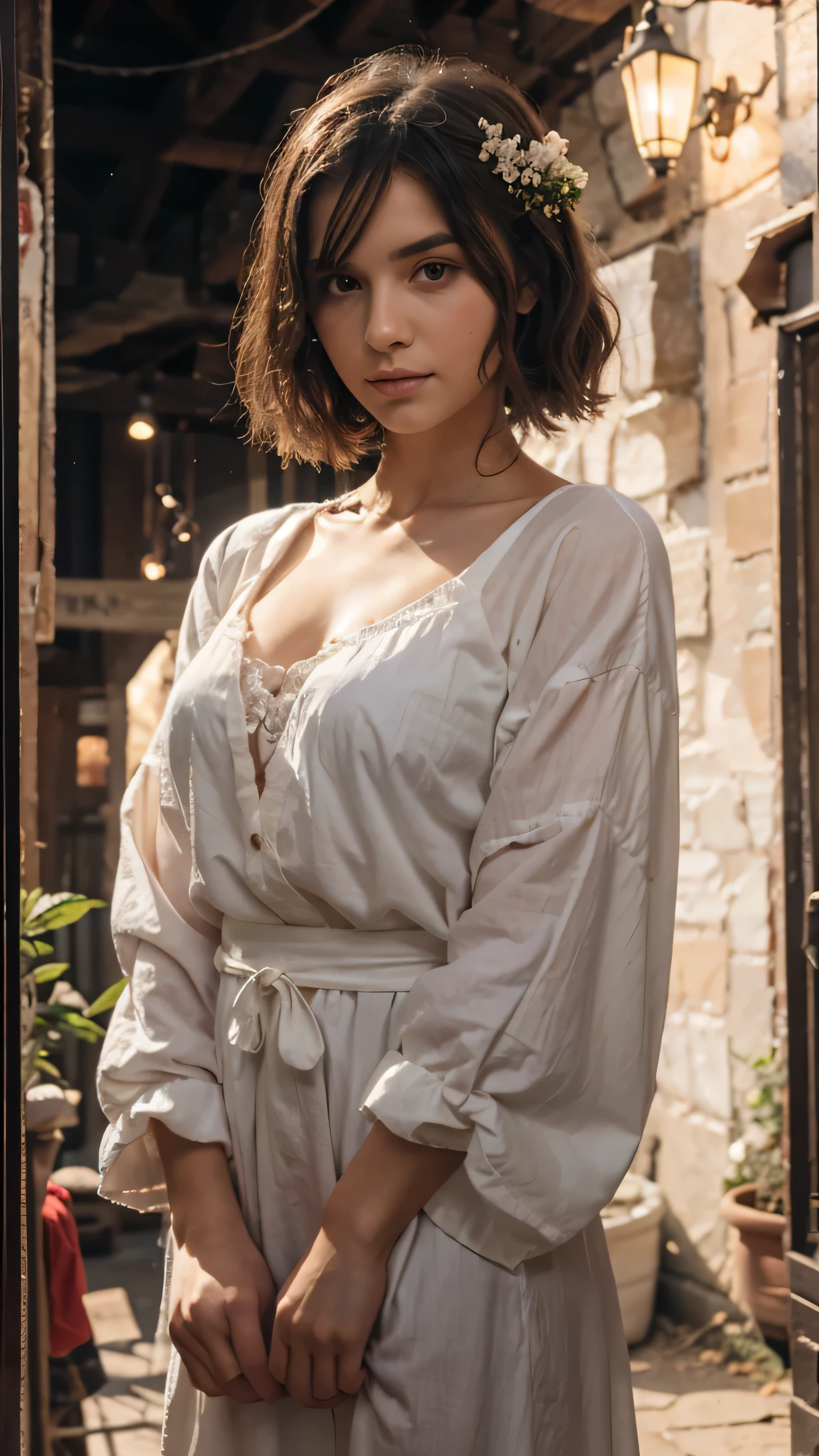 Sheep shepherd. green field. Flock of sheep. Beautiful and young girl dressed in peasant clothes. delicate. Bucolic.