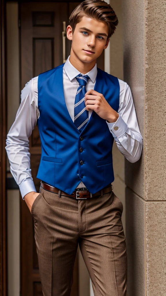 19 year old male wearing tie and lomg sleveed button up with vest with dress pants and 3 belts
4K HIGH REZ
Physical Description: Brown colored hair and skinny build. 5"5 and 150 LB. Blue eyes.
.