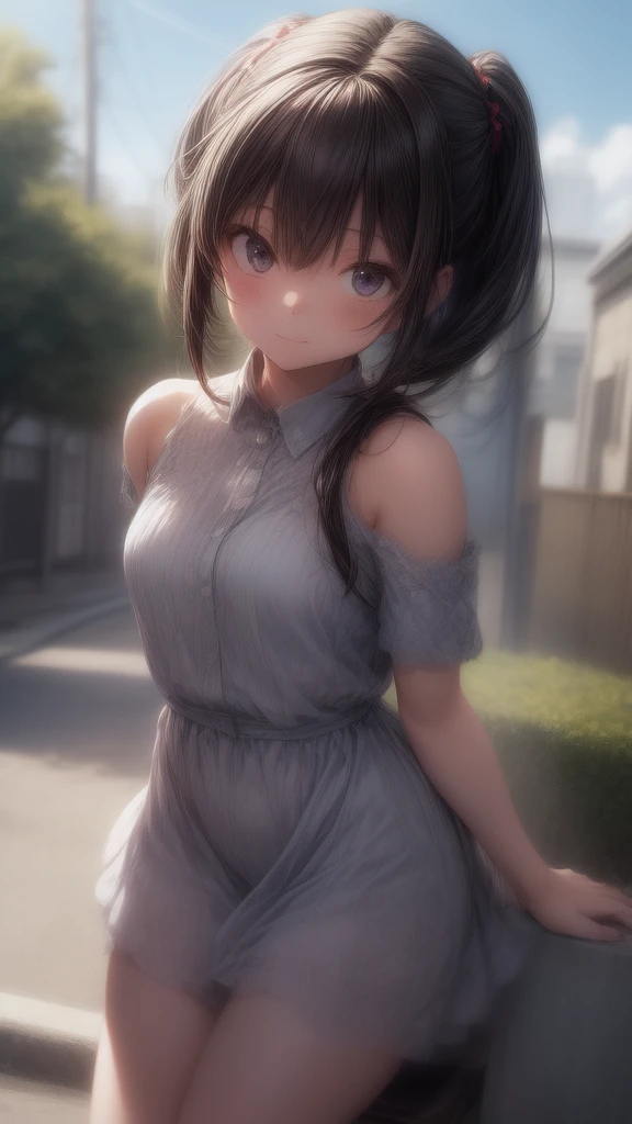 The background is in the style of Makoto Shinkai, with the viewer sitting in nature under a clear blue sky.。
Hatsune Miku in a shoulder-baring dress。
The color of the dress is white。
A sexy, mature atmosphere reminiscent of Minato Ward girls。
Do not tie your hair up、The smooth feeling is noticeable。