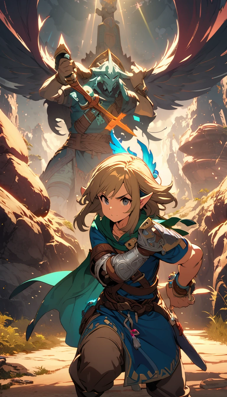 The Legend of Zelda,warrior,High Saturation,CG Art, Makoto Shinkai's photo, pure, Concept Art, Lofi Art style,Shinkai Makoto animation art style, Lofi Art, Beautiful anime scene, Anime Landscape, Detailed scenery, Makoto Shinkai's style, Makoto Shinkai's style, Enhance Details