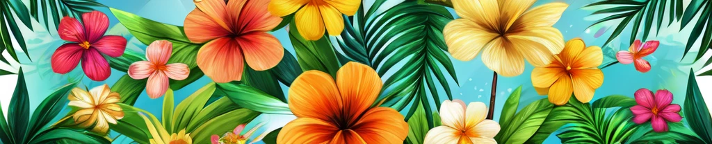 ((best qualityer)), background covered with drawn tropical flowers and some birds