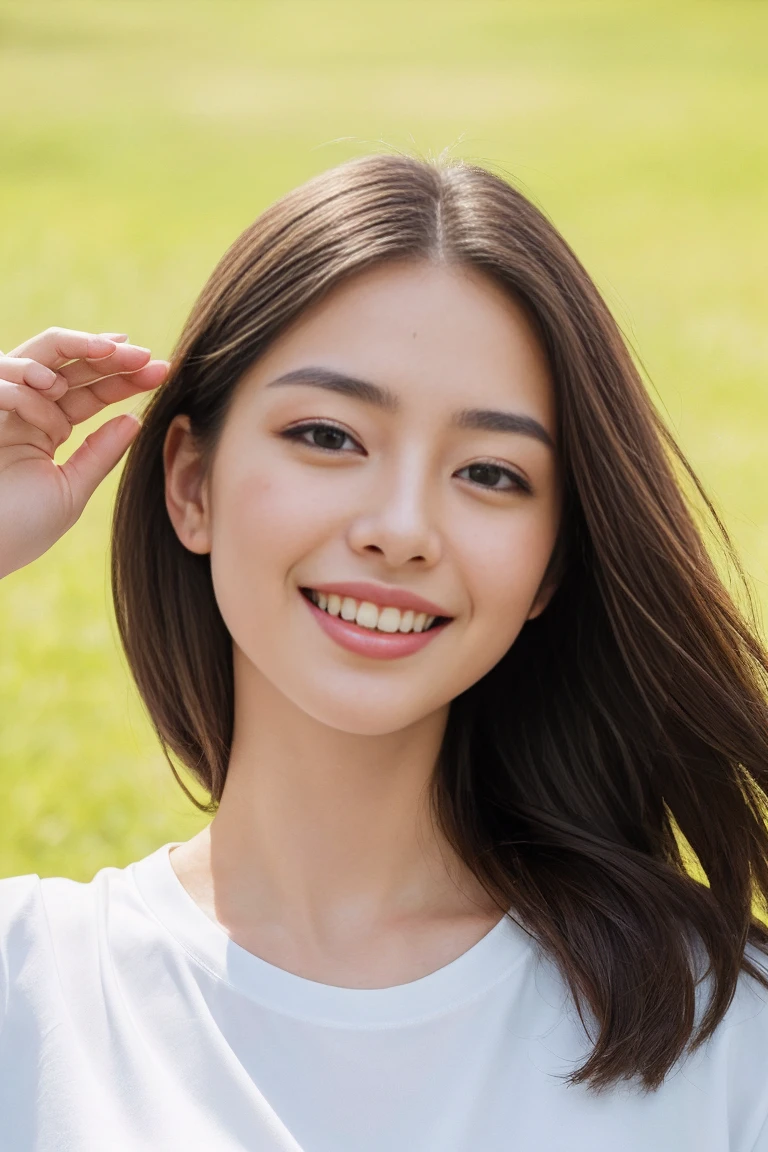 Ultra-detailed images, Better quality, masterpiece. Young brunette woman, 25 years old, Perfect face, very beautiful, Sexy big breasts, Sharp focus on the face, realism, Film Grain, Sony a7riii Objectif 30mm RAW f1.8 Opening, Very detailed (Analog Photography, HDR color the photo to start above things, beautyful little smile girl 13year old,all white oversize t-shirt 360g no any patten on logo just all white t-shirt 360g,big breast,wearing an elegant low-cut white oversize t-shirt 360g , beautyful smile girl,long gold hair,all green color background,balenciaga concept fashion photo, Paris big breath,huowu,the photo to start above thinghs,lelev3
