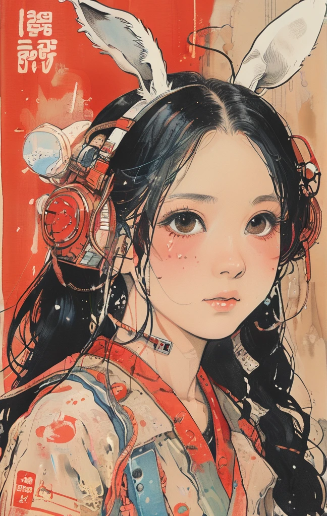 On a bright red campus"YES"Character、beautiful illustration, best quality, cute girl, bedroom, pastel color, fluffy bunny ears, , silver long hair, alert! Dive into the messy and joyful theme of "Playing in Mud" (Playing in the mud). Capture the pure delight and uninhibited fun of people or animals splashing, building, and getting covered in mud.