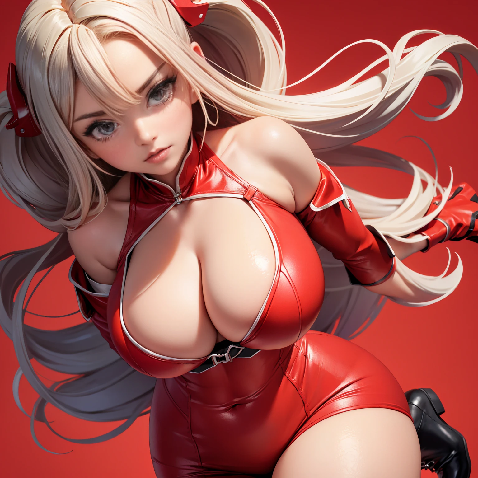 Woman、red_background、(big_breasts:1.5)、Detailed、POP、vivid、pose:1.2、Open chest