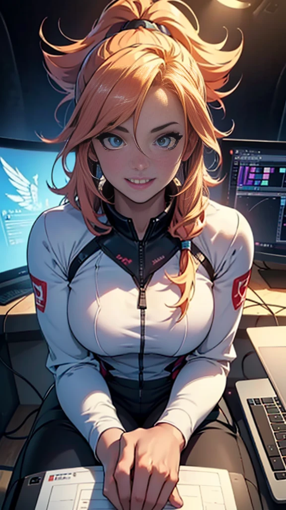 (NSFW, 18+, Explicit Content Warning)
A captivating woman sits at a desk, her eyes gleaming with enthusiasm as she interacts with her audience through a laptop and a microphone. She's positioned in the center, taking the lead with a radiant smile, as a Twitch Streamer/Gamer named Ludwig. The background is blurred in a studio shot, drawing all the attention to her. She's beautifully drawn in a realistic anime style, showcasing her characteristics with utmost precision. Her laptop screen displays various video game panels, while the microphone in front of her is vibrant in color, symbolizing her strong presence in the gaming community. A trend