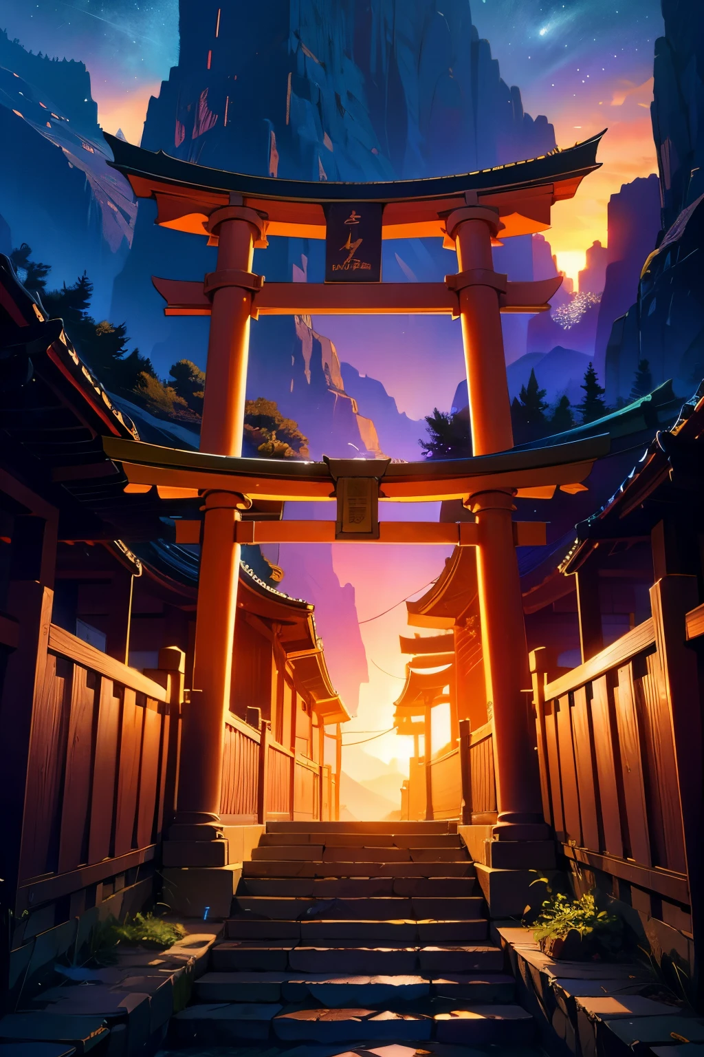 Dragon Scales,Light,shine,torii,Dazzling Light,Mountain,High resolution, High resolution, 8K, Masterpiece 2:1,