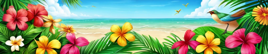 ((best qualityer)), background covered with drawn tropical flowers and some birds