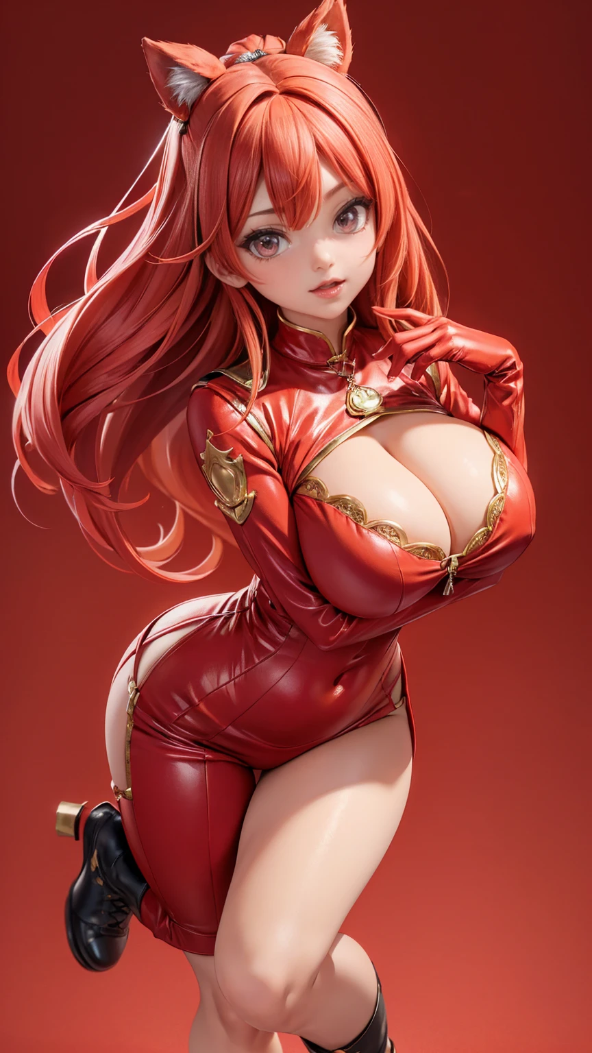 (full_body)、Woman、red_background、(big_breasts:1.5)、Detailed、POP、vivid、pose:1.2、Open chest、idol