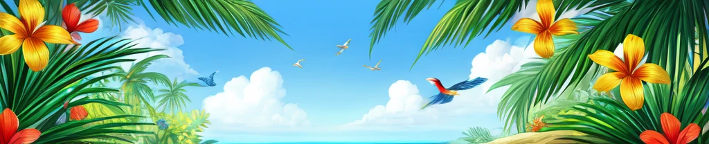 ((best qualityer)), background covered with drawn tropical flowers and some birds