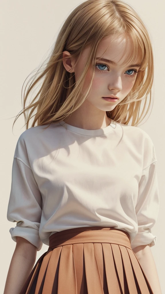 (masterpiece),(Highest quality:1.1),(Super detailed),Best illustrations,In detail,(Portraiture:1.1),(Intense close-up),Watercolor)floating,One girl,alone,,slim,(Very delicate and beautiful face),(Fine red eyes),Blonde Short Hair,Walking around in a high ,Wearing a pleated skirt,Soft and lazy,(Simple Background:1.2)Overall colored background,clear,4K