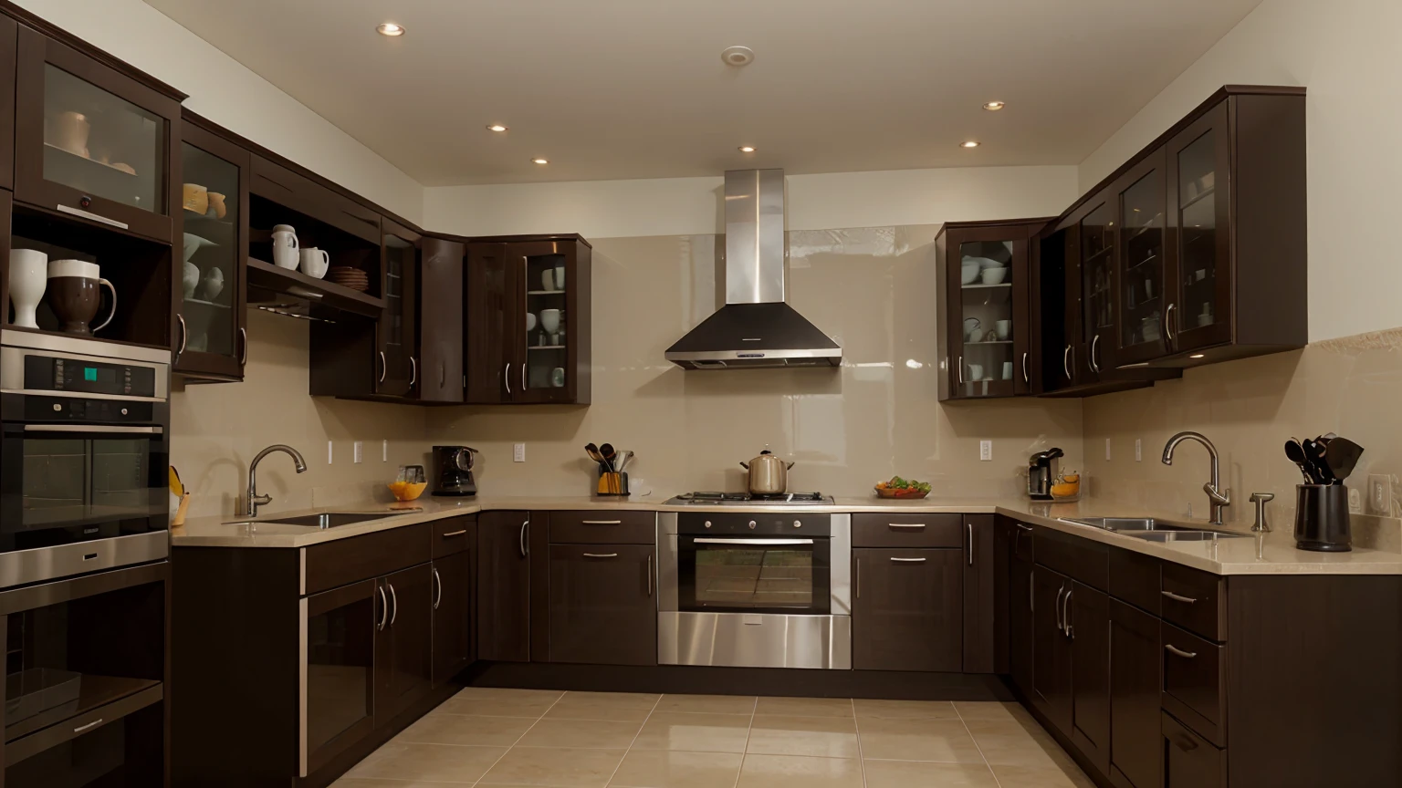 A Mocha Shaded U-Shaped Modular Kitchen