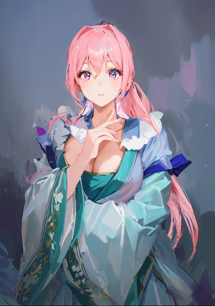 Pink Hair、Anime girl in blue dress poses for photo, Pink ponytail hair and pink eyes, Produced in collaboration with Anime Painter Studio, In the anime painter studio, Portrait of the Knights of the Zodiac, Sonison,超级Sonison,Celluloid