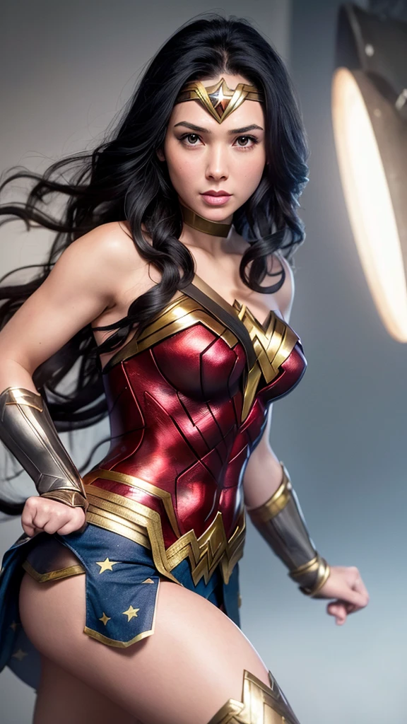 a Wonder Woman a black-haired, black-eyed, white-skinned heroine wearing an Amazonian costume