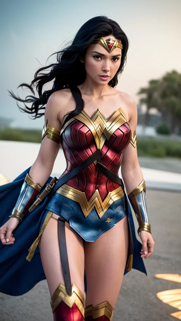 a Wonder Woman a black-haired, black-eyed, white-skinned heroine wearing an Amazonian costume