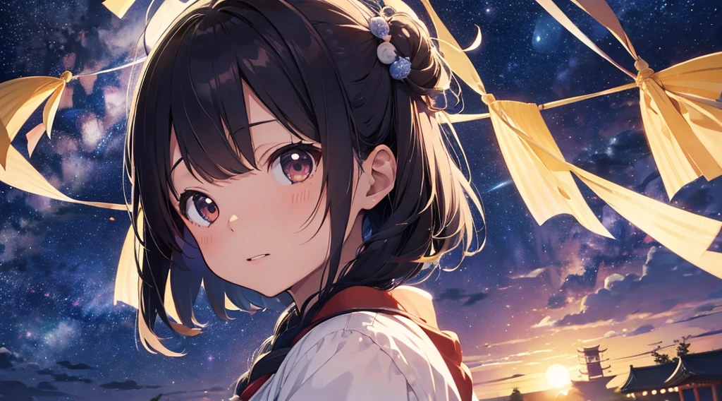 Tanabata of Japan、One person、bless、evening、Night Sky、milky way、painful、Looking up at the sky、love affair、Once a year、longing、wish、forever