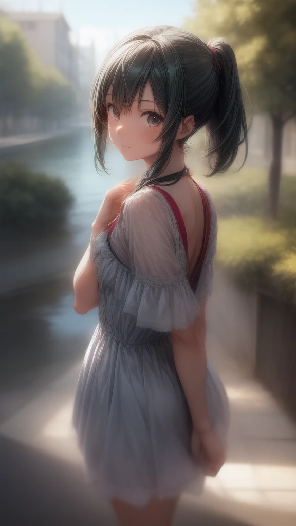 
The background is in the style of Makoto Shinkai, with the viewer sitting in nature under a clear blue sky.。

Hatsune Miku in a shoulder-baring dress。

The color of the dress is white。

A sexy, mature atmosphere reminiscent of Minato Ward girls。

Hair is straight。