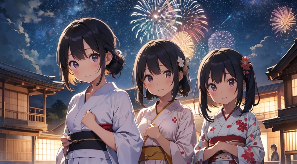 Japanese Fireworks、One person、yukata、bless、evening、Night Sky、milky way、painful、Looking up at the sky、love affair、Once a year、longing、wish、forever