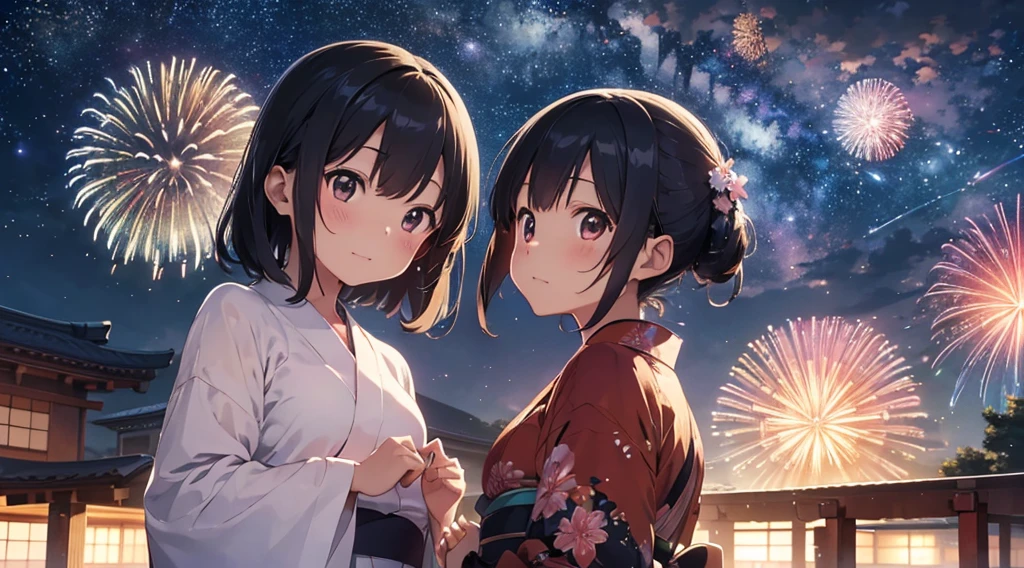 Japanese Fireworks、One person、yukata、bless、evening、Night Sky、milky way、painful、Looking up at the sky、love affair、Once a year、longing、wish、forever