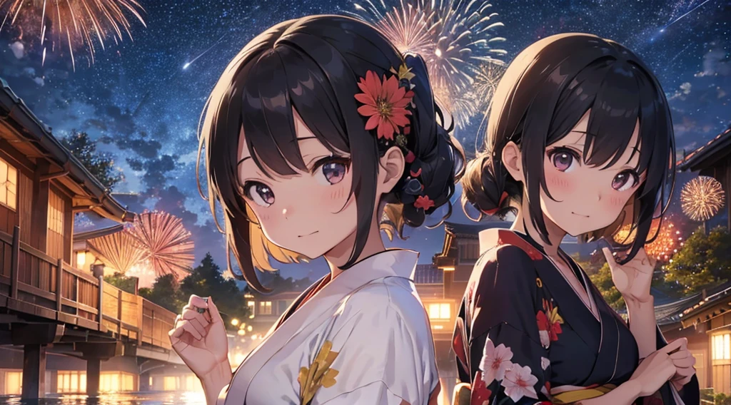 Japanese Fireworks、One person、yukata、bless、evening、Night Sky、milky way、painful、Looking up at the sky、love affair、Once a year、longing、wish、forever