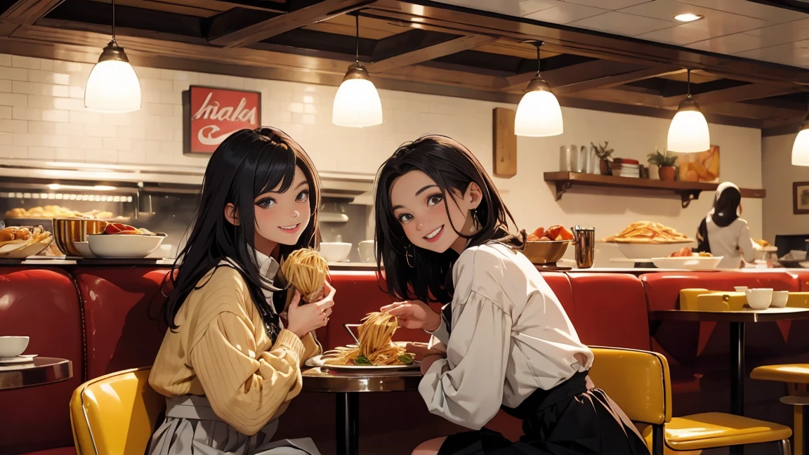 Photorealistic、Highest quality、Highest Resolution、Highest quality、8K、Beautiful woman、whole body、They are grilling delicious looking yakiniku.、smile、Smile、looks fun、Izakaya、Many customers、Beer 、cheers、Beer でcheers、