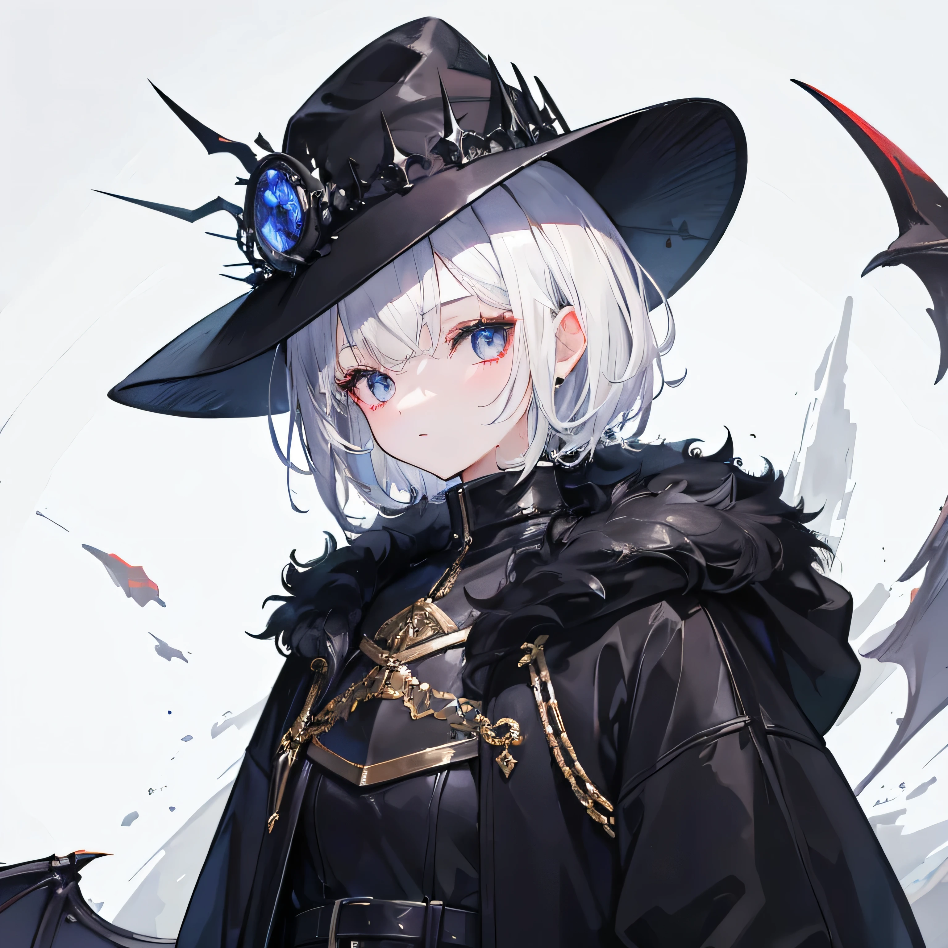 8K resolution、((Highest quality))、((masterpiece))、((Super detailed))、only、One young girl、solo、Unbelievably absurd、Worn black fur clothing、Short hair with white hair、Light-colored eyes、1 woman、devil、Demon King、Fantasy、hat、Medieval town、Oversized hoodie