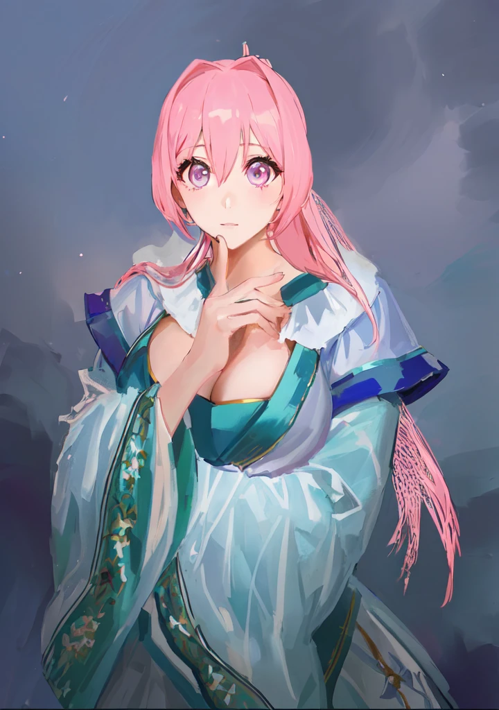 Pink Hair、Anime girl in blue dress poses for photo, Pink ponytail hair and pink eyes, Produced in collaboration with Anime Painter Studio, In the anime painter studio, Portrait of the Knights of the Zodiac, Sonison,超级Sonison,Celluloid