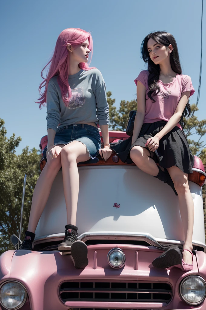 Princess Bubblegum and Marceline on top of a truck