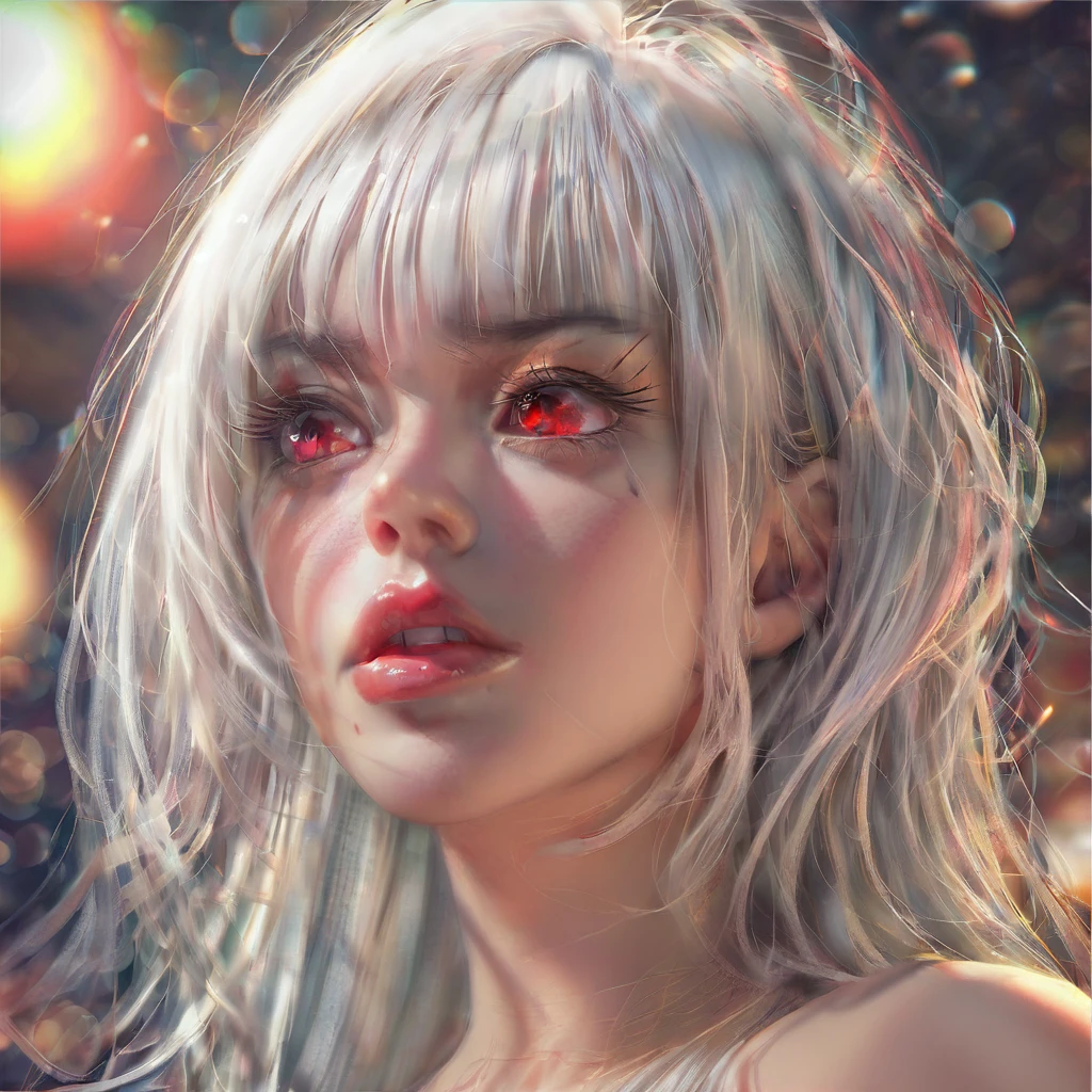 a gorgeous woman, long white hair, crimson dull eyes, long eyelashes, serious expression, unsatisfied look, 1girl, detailed eyes, detailed lips, extremely detailed face, high quality, 8k, ultra-detailed, realistic, photorealistic, photo-realistic, HDR, UHD, studio lighting, ultra-fine painting, sharp focus, physically-based rendering, extreme detail description, professional, vivid colors, bokeh, portrait