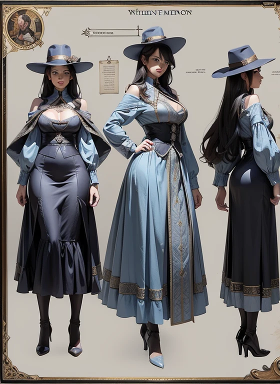 (((Full and soft breasts,)))(((Huge breasts))) (((Cleavage))) (Perfect curvy figure)((masterpiece)),(((best quality))),(Character Design Sheet,Same role,front,side,Back), 1 Girl, Solitary,Female Detective, Victoria long dress, Check shawl, Detective hat, The Eye of Wisdom,Retro art style,masterpiece,best quality,Top quality,Super  , Concept Art, character Concept Art, Character Sketch, Reference table, Role List, ( Background, white Background: 1.3)