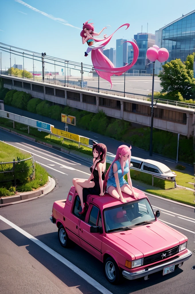 Princess Bubblegum and Marceline on top of a truck