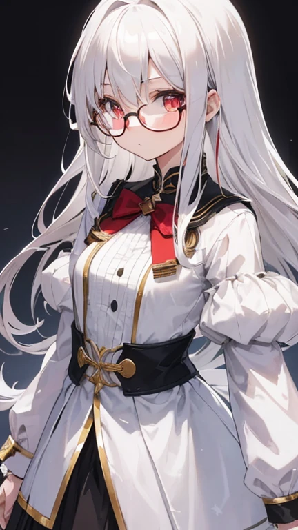 Super delicate white-haired cute girl 1 girl, Small Breasts, Long hair, curls, Red Eye, Wearing glasses , Looking at the audience, 