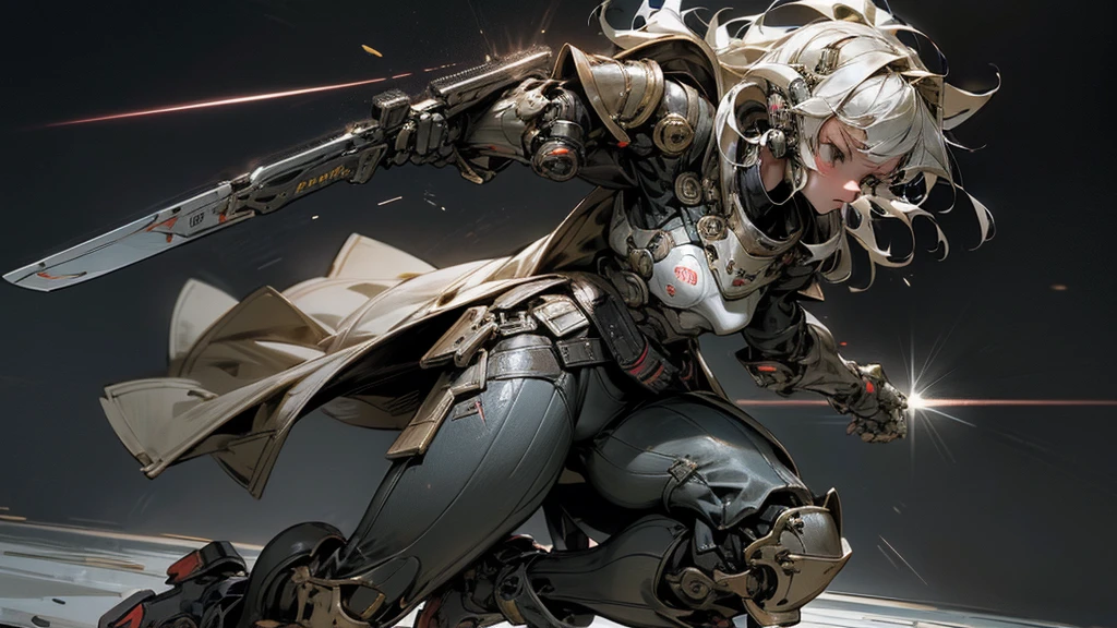 (full armor), ((full face armor)), (holding weapon), cyber armor, (cyber suit), SF-Gun, military base, intense combat , (Intense gunfight), (Dynamic action:1), (moving:1.5),((best quality)), (ultra-detailed),(an extremely delicate and beautiful), (character focus), (universe), (Space), (Destroyed Combat Armor!), cyberpunk, sci-fi, Combat gauntlets, Combat footwear, Combat belt, Beam sword, Laser gun, fighting