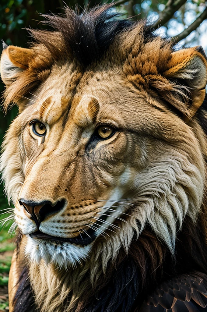 Mix animal face lion wolf and eagle