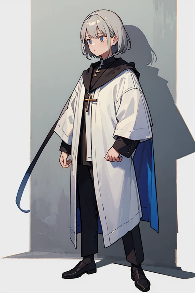 1.Silver Hair,clergyman,whole body,Standing posture,Details,male,White background,30th Generation,