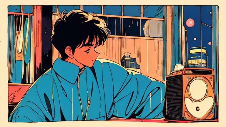 4K、jazz、80Era、City Pop、vintage、tobacco、Aquarium、speaker、Saxophone、rain、Handsome、night、City Boy、Retro、One person