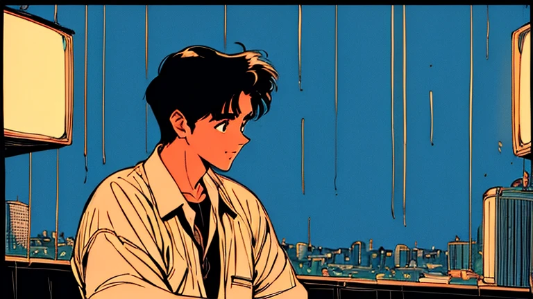 4K、jazz、80Era、City Pop、vintage、tobacco、Aquarium、speaker、Saxophone、rain、Handsome、night、City Boy、Retro、One person