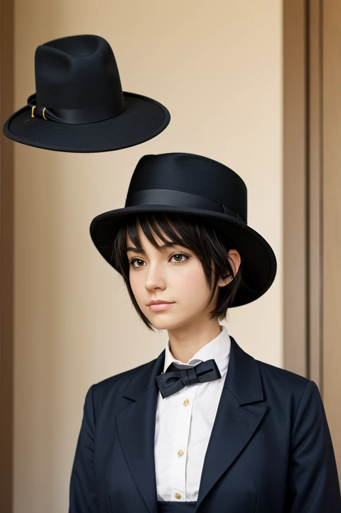 Anime girl with short hair and a hat similar to Abraham Lincoln
